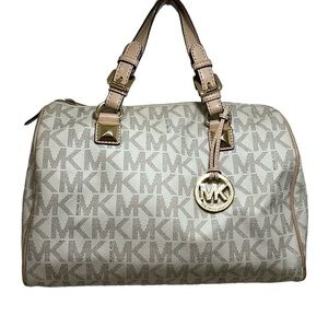 MICHAEL Michael Kors Ivory/Beige Signature Coated Canvas Grayson Satchel